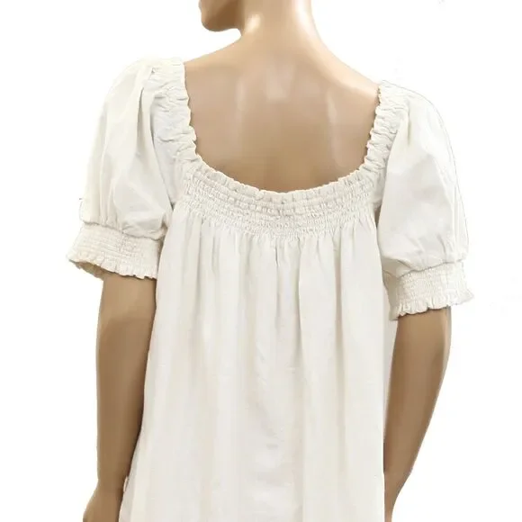 Free People Est Mila Mini Dress Smocked Puff Sleeve Shift Ivory S New 285490 - Picture 5 of 5